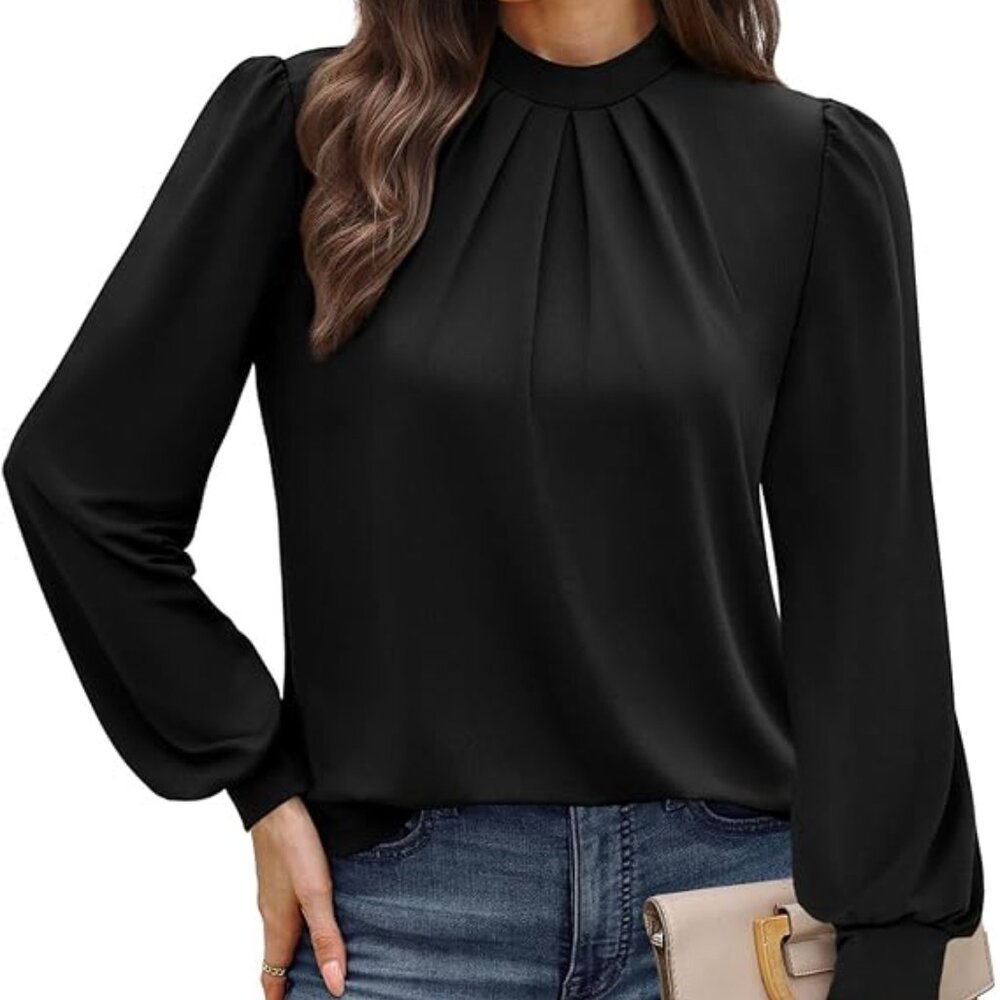 Black Print Mock Neck Blouse